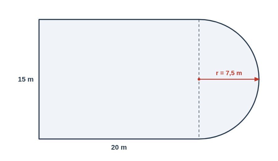 Trapézio com b₁ = 30 m, b₂ = 18 m, h = 12 m