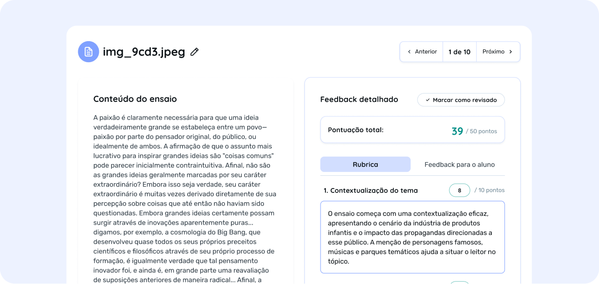 Correção instantânea e feedback em escala